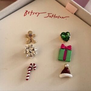 Betsey Johnson Jingle Bell Bling Xmas 6PC Mismatch Stud Earring Set NWT